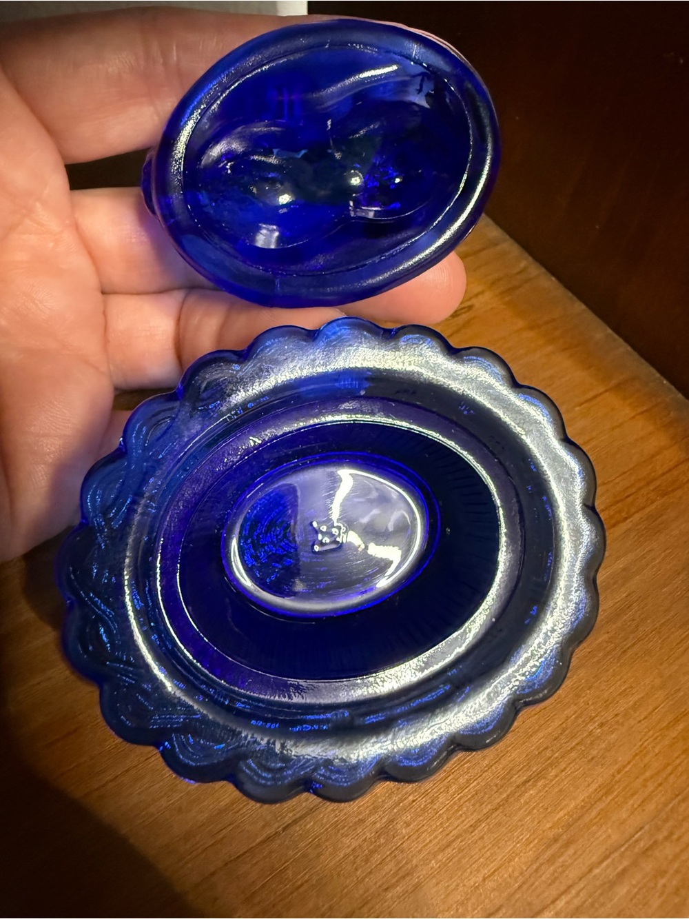 Mini Mosser Cobalt blue Cat on nest - not vintage - Picture 4 of 7